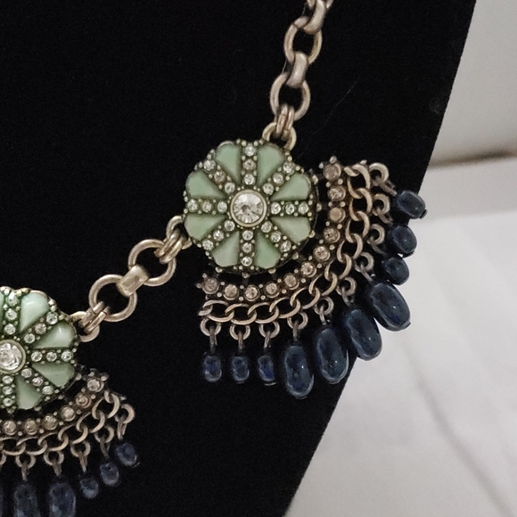 Beautiful Faux Turquoise,Navy Blue Beads, Clear Rhinestones  Bib Chunky Necklace - Picture 5 of 8